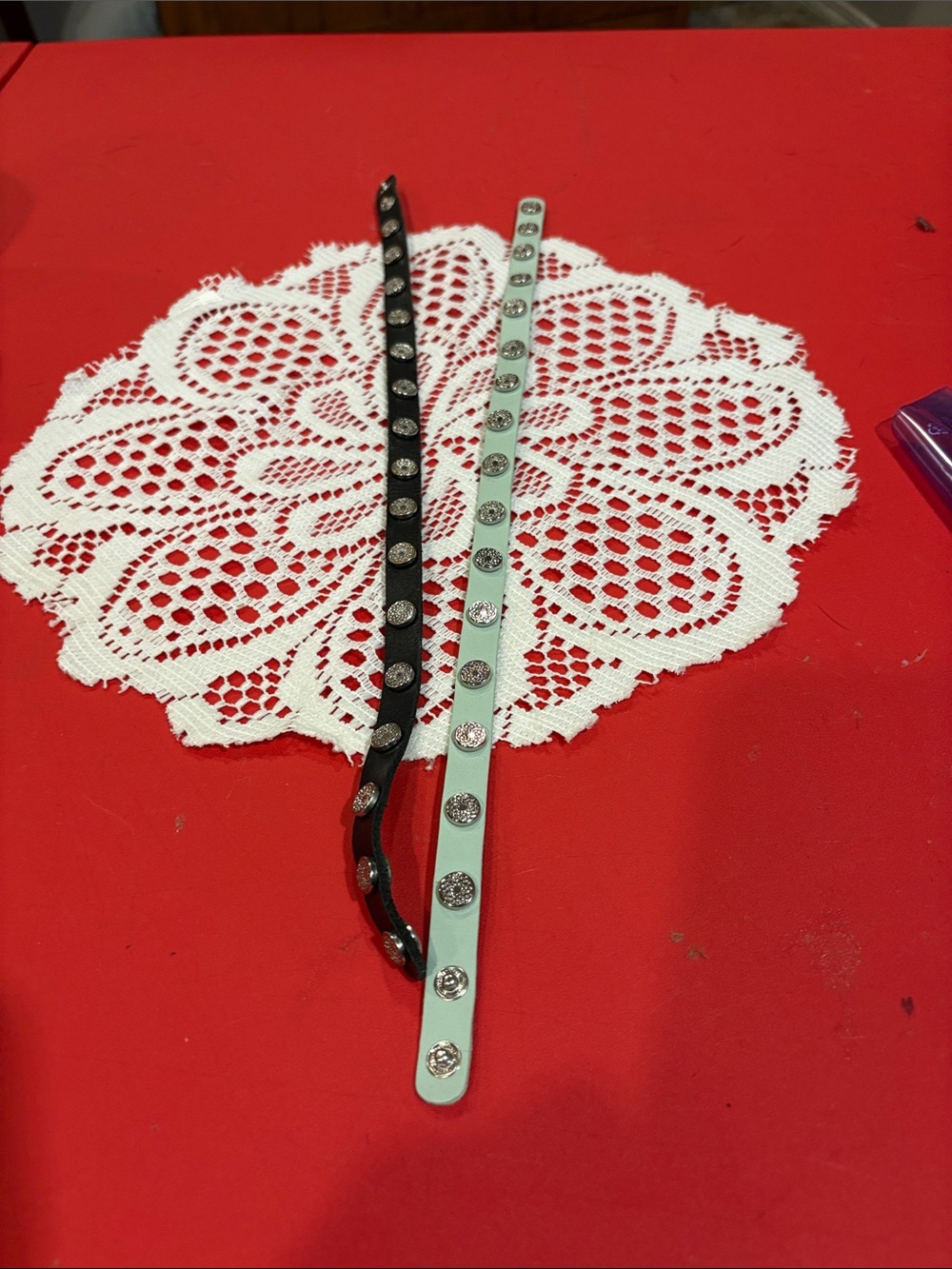 2 Studded Leather Bracelet Set - Black & Light green.